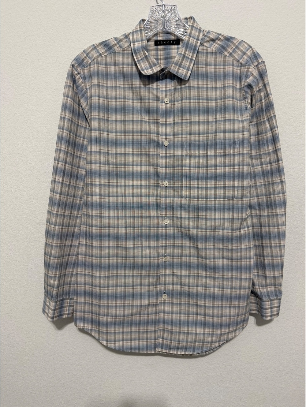 Theory Long Sleeve Button Up Collared Plaid 100% Cotton Shirt Men's Size XS
